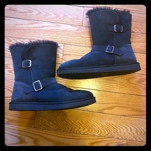 Size 9 black fur middie boots